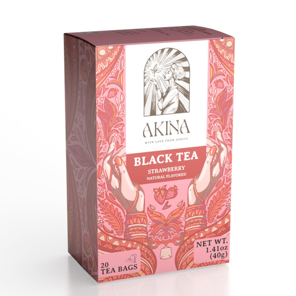 Akina Single-Origin Strawberry Black Tea Bags | 100% Naturally Flavored Fruit Tea, Kenyan Origin, Gourmet (20 Envelope Sachets, 40g) Akina Single-Origin Strawberry Black Tea Bags | 100% Naturally Flavored Fruit Tea, Kenyan Origin, Gourmet (20 Envelope Sachets, 40g)