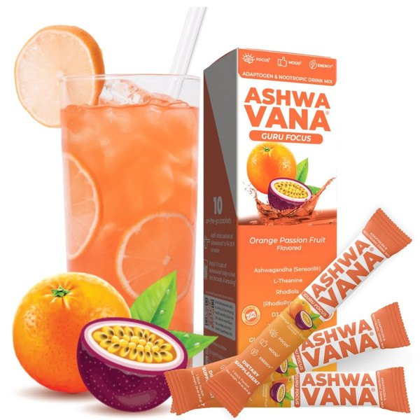 Ashwavana Ashwagandha & Vitamin D Drink Mix With L-Theanine, K2, Rhodiola, 100MG Time-Release Caffeine - Orange Passion Fruit Flavor. America's #1 Ashwa Drink Ashwavana Ashwagandha & Vitamin D Drink Mix With L-Theanine, K2, Rhodiola, 100MG Time-Release Caffeine - Orange Passion Fruit Flavor. America's #1 Ashwa Drink