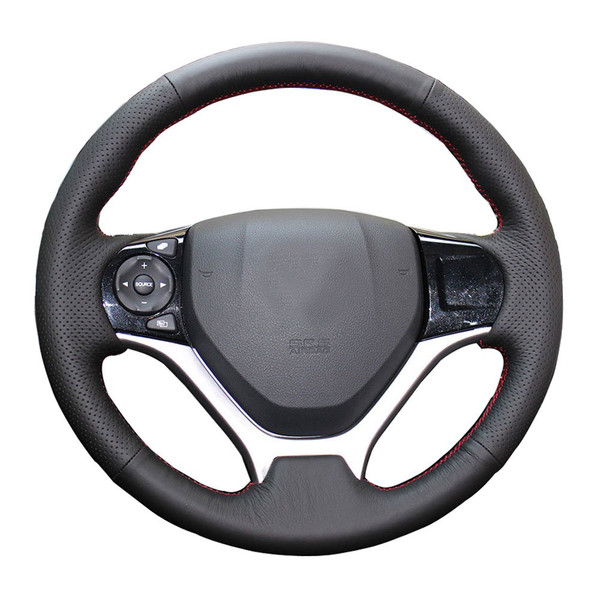 Eiseng Hand Stitched Custom Car Steering Wheel Cover, Non-Slip Breathable Real Leather Auto Steering Wheel Protector, Fit for Honda Civic 2012-2015 Red Thread 13.5-14.5 Inch