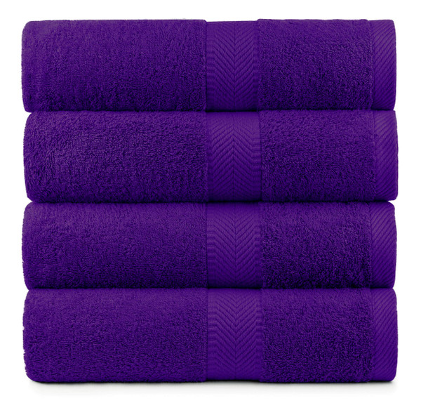 BY LORA Terry Cotton Bath Towel Set - Chemical-Free, Soft and Absorbent Cotton Towel, Purple, Set of 4