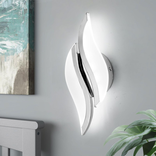 CANEOE Modern LED Wall Sconce 6000K Chrome Indoor Wall Light Fixtures Acrylic Wall Sconce Lighting for Living Room Bedroom Bedside Bathroom Hallway Stairway Wall Lamp (Chrome, 1 Pack, 6000K)