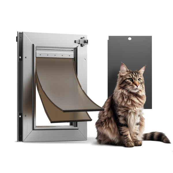 Cat Door, All Aluminum Small Dog Doggy Doggie Door for Install in Interior Exterior Doors or Wall, Heavy Duty Pet Door, 2 Magnetic Flaps, Energy Efficient, Closing Panel for Pets Up to 22Lb