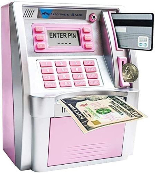 EOBTAIN Pink ATM Piggy Bank for Real Money with Debit Card,ATM Savings Bank for Kids Toy,Mini ATM Machine Savings Bank Personal Electronic ATM Bank with Balance Calculator,Ideal Gift for Girls