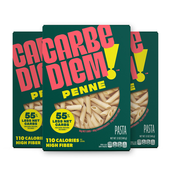 Carbe Diem!, Penne, Lower Net Carb Pasta with Traditional Flavor & Texture, 8 grams of Protein, 55% Fewer Net Carbs & Only 110 Calories Per Serving, Pack of 3