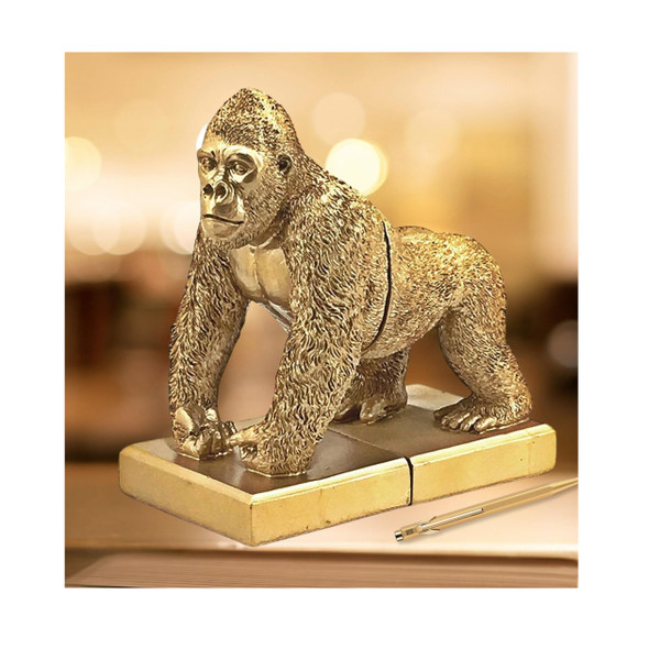 Bellaa Golden Decorative Bookends Gorilla King Kong Chimps Apes Animal Sculptures Vintage Book Ends Holder Shelves Stoppers Support Non Skid Heavy Duty