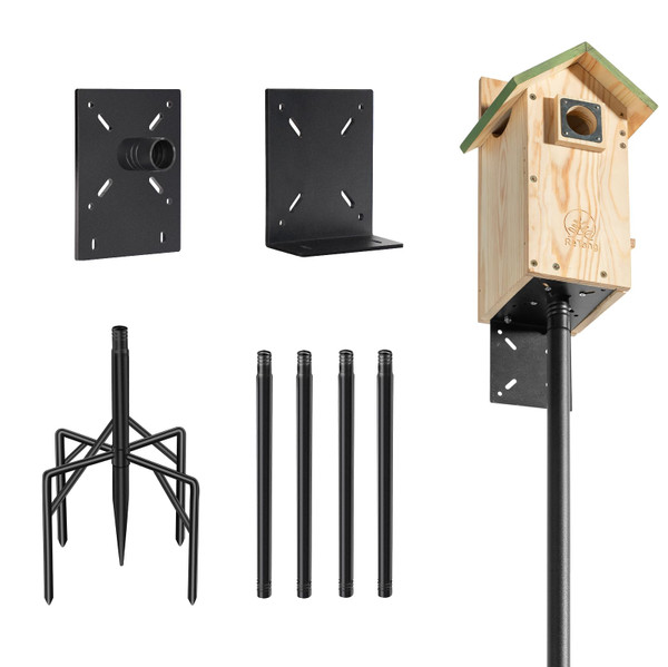 77 Inch Heavy Duty Smart Bird Feeder Pole for Outdoors with 5-Prong Base and 2 Plates, Rust-Proof Metal Wild Bird Feeder Stand/Post, Adjustable Birdhouse Pole, Weather Station Mounting Kit