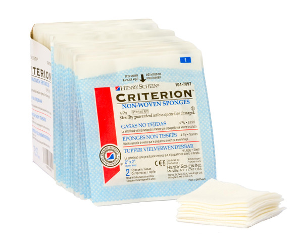 Henry Schein Rayon/Polyester Blend Non-Woven Sponges, 2 in x 2 in 4 Ply Sterile, 4-Ply, 50/Pack- 3 Packs, 150 Counts