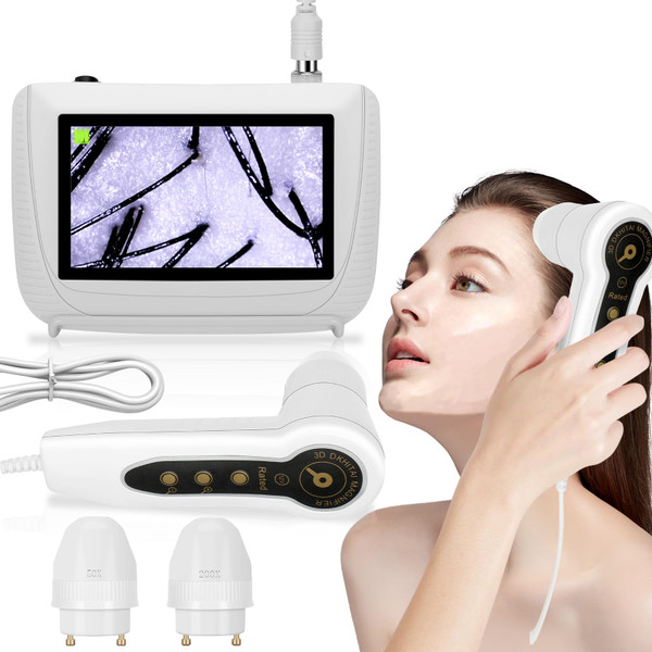 Skin Hair Analyze, Scalp Analysis Machine, 5 Inch LCD Screen Rechargeable Digital Scanner for Skin & Hair Analysis, 50x/200x DualHeads, Digital Scalp Health Detection Use for Home and Salon