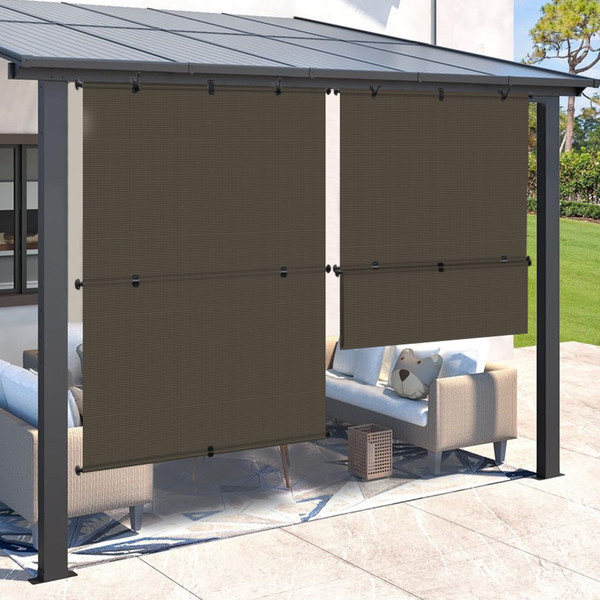SunnyRoyal 6'W X 6'H Patio Roller Shades Foldable Sun Shade Outdoor Cordless Roll Up Blinds for Deck Backyard Porch Balcony (Brown)