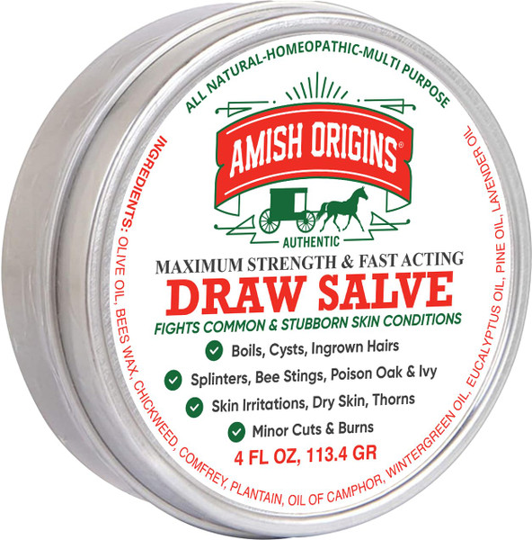 Amish Origins Drawing Salve Ointment, 4 oz Maximum Strength Fast Acting Draw Salve for Splinters, Boil, Bee Stings, Cyst, Anti Itch Cream, Made in USA
