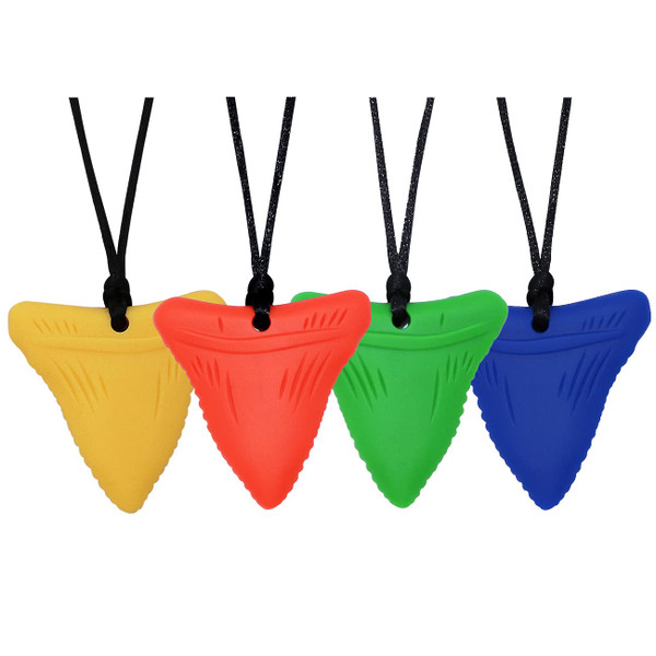Sensory Chew Necklace for Kids and Adults, Shark Tooth Chew Necklaces for Boys Girls with Autism, ADHD, Fidgeting Needs, Sensory Chew Toys for Kids 4 Pack