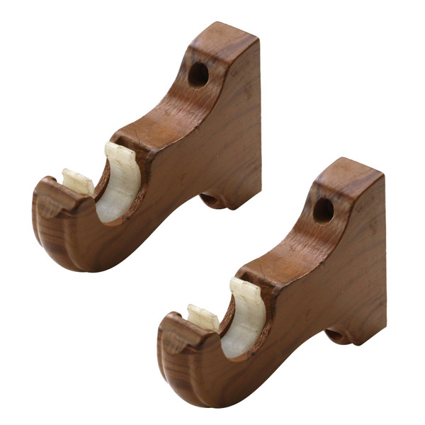 FarBoat 2pcs Wooden Curtain Rod Bracket Wall-Mounted Classical Drapery Holder Fits Up to 1-1/4 Inch Rod Diameter (Single-Slot Teak-Tinged)