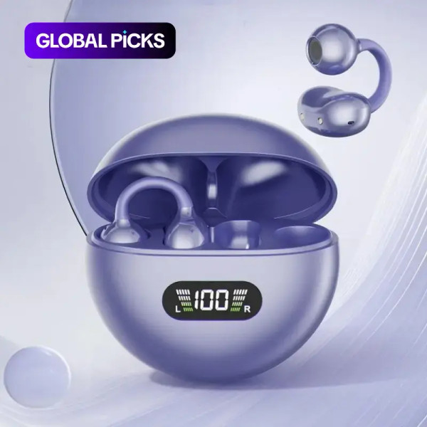 Clip-On Sports Earphones, Wireless TWS Headphones Sports Wireless Earbuds with Deep Bass HiFi Stereo and Rechargeable Battery, Compatible with Android and iPhone