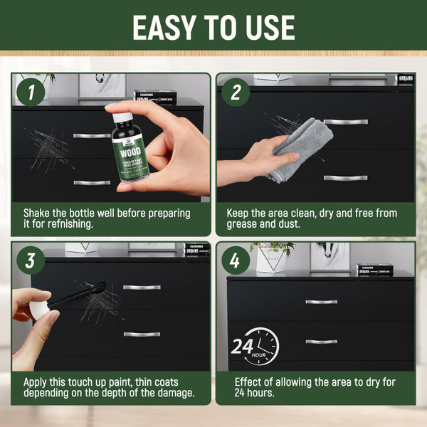 Wood Touch Up Paint High Gloss Black Touch Up Paint Pen for Wood Scratch Repair Chips Spots Refinishing Kitchen Cabinets Furniture Doors Tables Dressers Trim Repair 1.5 Oz Interior/Exterior Waterproof