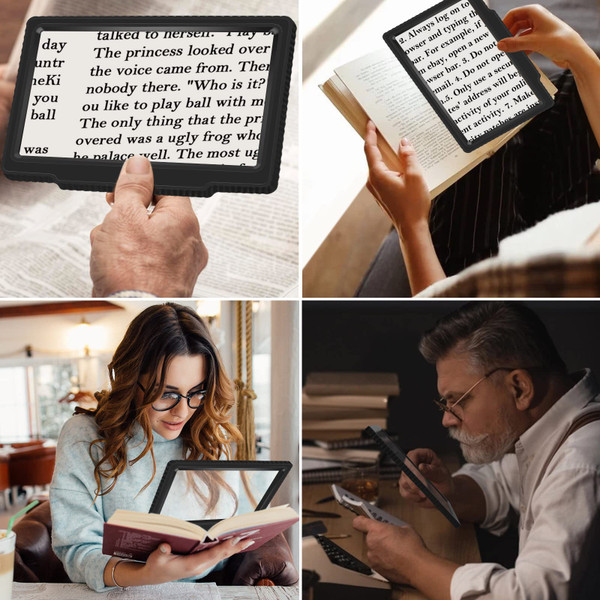 JUOIFIP 5X Full-Page Magnifying Glass for Reading, Black, Lightweight, 5.7" x 8" Viewing Area, 5X Magnification, Optical-Grade Lenses