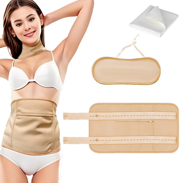 Organic Cotton Castor Oil Pack Wrap,3 Pcs Reusable Castor Oil Pack Kit for Neck Chest Waist Back Knee and Feet,Hot or Cold Compress, with Adjustable Elastic Strap