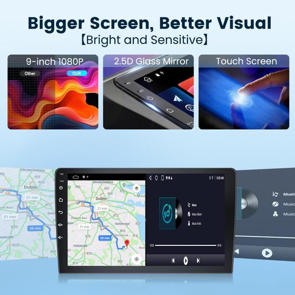 for Honda Civic 2013 2014 2015 2016 2017 Car Radio Stereo 2G+64G with Wireless CarPlay/Android Auto, 9 Inch Android 13 Touch Screen Head Unit, GPS Navi WiFi Bluetooth SWC HD Backup Camera