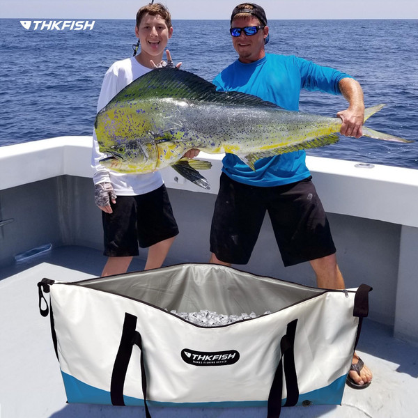 THKFISH Insulated Fish Cooler Bag, Fish Kill Bag for Caught Fish, 40x16in 25x17.5in Portable Waterproof Insulated Fish Bag Keeps Ice for 24 Hours