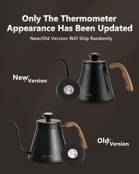 Harriet Gooseneck Kettle with Thermometer for Pour Over Coffee and Tea, 37 fl oz, Stainless Steel, Durable 3-Layer Base, Ideal Spout for Precision Pouring, Compatible with all Stove Tops, Black