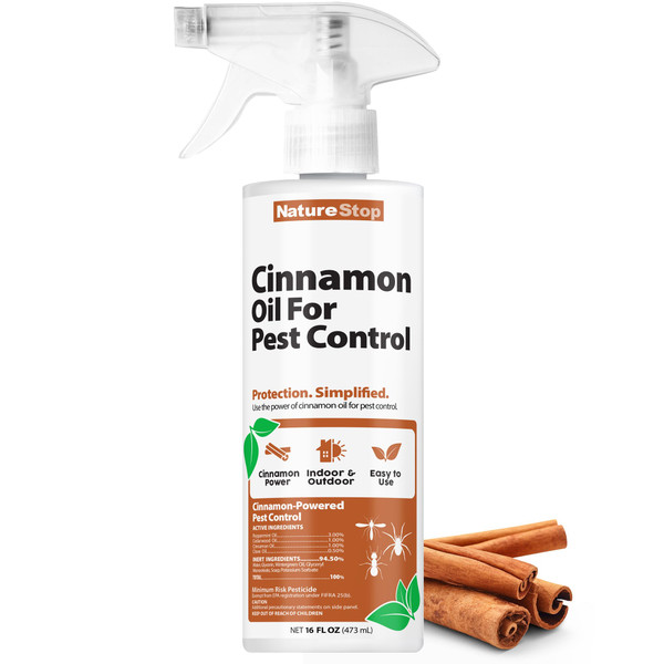 NatureStop Cinnamon Oil for Pest Control, Natural Essential Oil Spray for Insects & Household Pests, 16 oz (475mL)