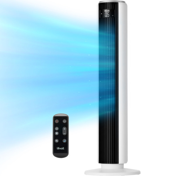 LEVOIT Tower Fan for Bedroom, 90° Oscillating Standing Fan with 28dB Quiet for Sleep, 25ft/s Velocity, 12H Timer, 5 Speeds 4 Modes, Remoter, Bladeless Room Fan for Home, Office, Indoor, 36 inch, White