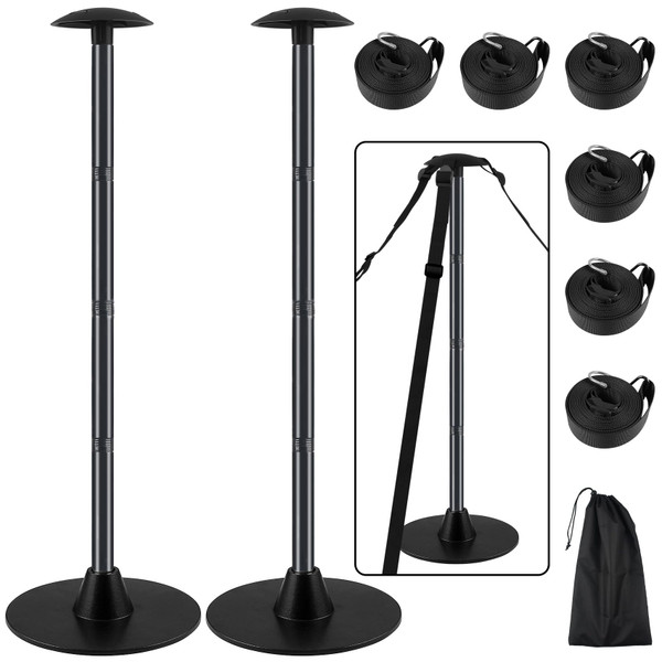 Boat Cover Support Poles 2 Pack, Stainless Steel Boat Cover Support System with Webbing Strap, 4-Stage Extension Adjustable Height of 16”-59”, for Boat Covers Prevent Water from Accumulation-Black