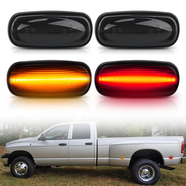 Bestview LED Dually Side Marker Lights for 2003-2009 Dodge Ram 2500 3500, Amber＆Red Front&Rear Bumper Fender Bed Lamp Assembly Kit accessories,Smoked Lens(Pack of 4)