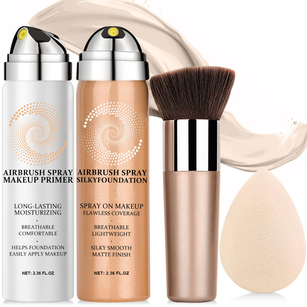 AirBrush Foundation Spray With Airbrush Primer, Silky Mist Foundation Spray Makeup, Full Coverage Foundation for Smooth Radiant, Formula Breathable Lightweight Hydrating (04 Porcelain) AirBrush Foundation Spray With Airbrush Primer, Silky Mist Foundation Spray Makeup, Full Coverage Foundation for Smooth Radiant, Formula Breathable Lightweight Hydrating (04 Porcelain)