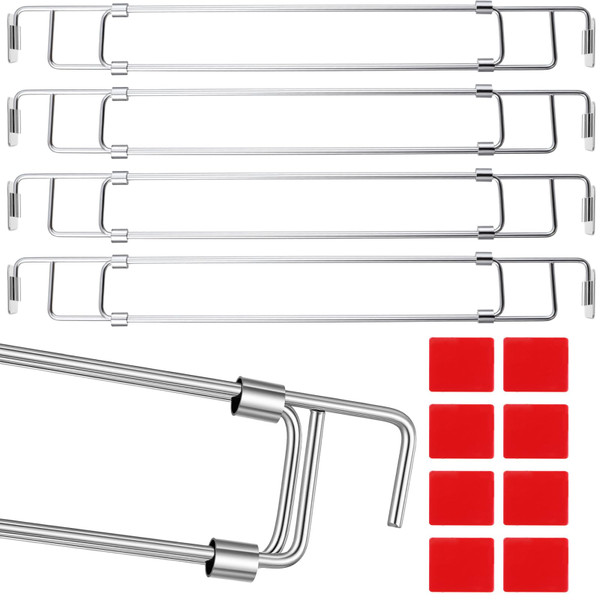 Nodaaiie 4 Pcs RV Refrigerator Bars, Adjustable 12.9-22.8 Inch Stainless Steel Tension Rods, Fridge Accessories for Camper Travel Kitchen Bookshelf to Prevent Spills
