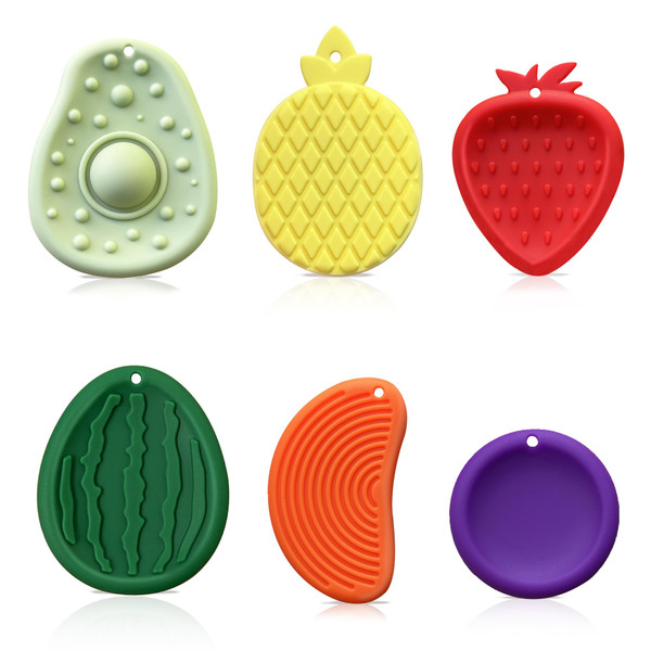 Silicone Sensory Fidget Toys Set, 6 Pieces Fruit Shapes Finger Fidgets Silicone Worry Stones Silicone Sensory Fidget Toys Set, 6 Pieces Fruit Shapes Finger Fidgets Silicone Worry Stones