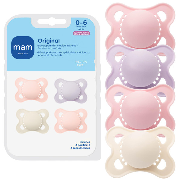 MAM Original Matte Baby Pacifiers 0-6 Months, Binky for Newborn Babies, BPA-Free Skin Soft Silicone Nipple, Easy to Clean, Developed with Medical Experts, 4 Pack, Made in Europe