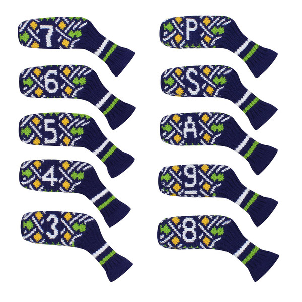 Scott Edward 10 Pcs Knitted Golf Iron Head Covers Adorable and Basically Socks Shape Washable & Durable Golf Club Head Protector