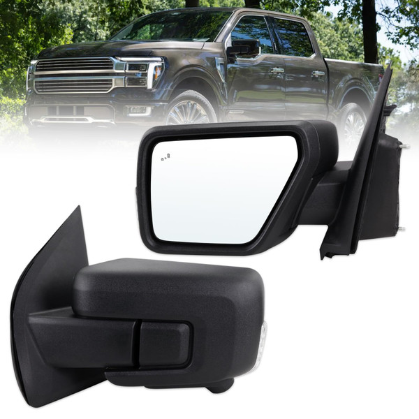 Lqito Left Driver Side Mirror Compatible With 2021-2026 Ford F150 With Manual Folding Power Glass Heated Blind Spot Turn Signal Light Matte Black Replace#ML3Z17683TA (9Pins)
