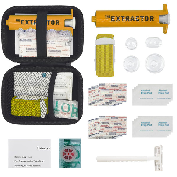 Snake Bite Kit for Humans,Rattlesnake Bite Kit,Bee Sting Kit, Venom Snake Bite Kit for Dogs,Venom Extractor Kits,Extractor Suction Pump, Bite and Sting First Aid for Hiking/Camping(Yellow)
