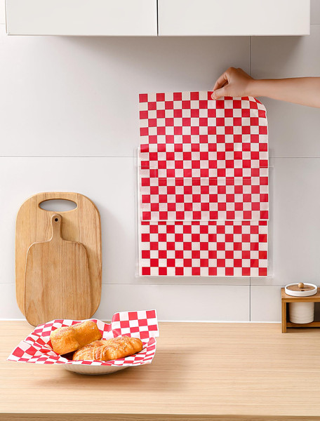 Beveetio Wall-Mounted Parchment Paper Sheets Holder, Wax Paper & Deli Wraps Organizer for 10×10in/12×12in, Clear Acrylic Dispenser with Screws & Tapes for Kitchen & Bakery, Holds 100–200 Sheets