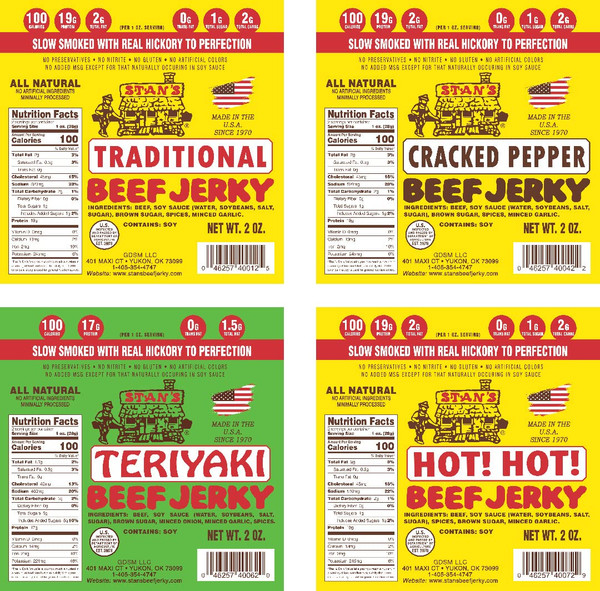 Stan's Beef Jerky Beef Jerky 4 Pack Variety Beef Jerky Bulk| Keto Snack Gluten Free Snacks 2oz (1) Traditional, (1) Cracked Pepper, (1) Hot, (1) Teriyaki