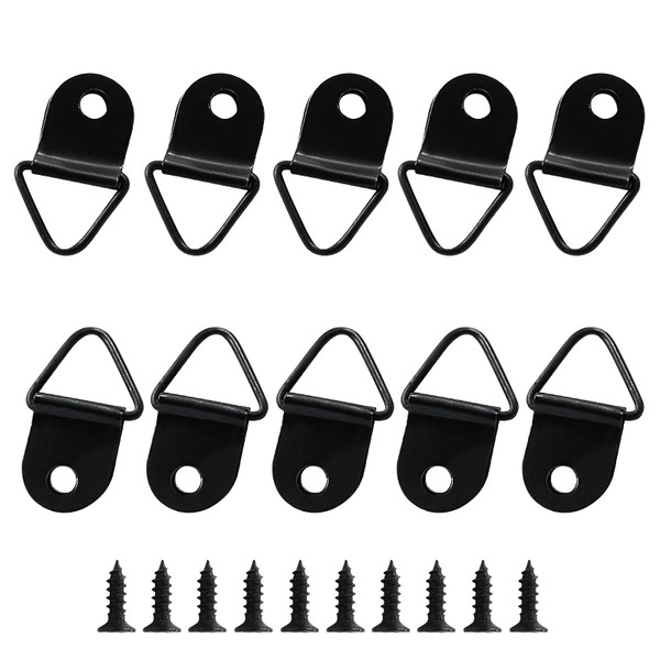 BokWin 100 Pcs Triangle Picture Hangers with Screws D Ring Picture Hang Solutions for Hanging Photos Picture Craft(Black)