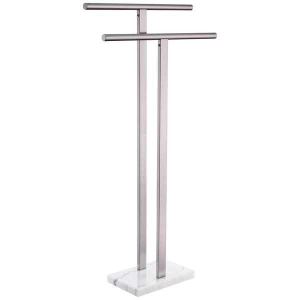 KOKOSIRI Towel Rack Free Standing Brushed Nickel 2-Tier Towel Holder for Bathroom Floor Stand with Heavy Marble Base Thicken Steady Design Stainless Steel THS0005-BR