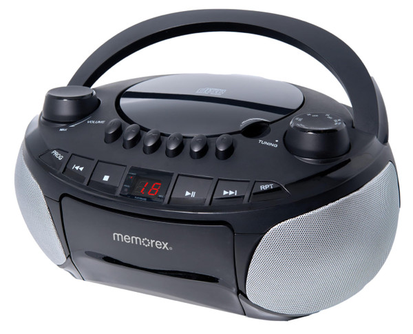 Memorex AM/FM Top Loading CD Player | Portable Stereo with Programmable Memory | Auxiliary Input and LED Display (Black, with Cassette Player)