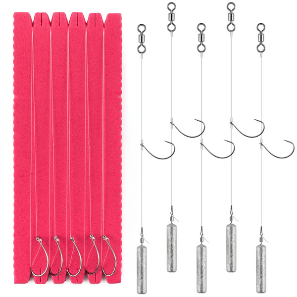 Dr.Fish 10 Pack Drop Shot Rig Bass Fishing Rig Snelled Hook Leader Line Fluorocarbon Swivel Sinker Plastic Worm Wacky Freshwater 1/8oz