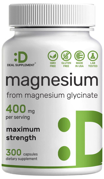 Magnesium Glycinate 400mg, 300 Capsules | 100% Chelated for Easy Absorption | Essential Mineral Supplement for Muscle, Sleep, & Heart Health*