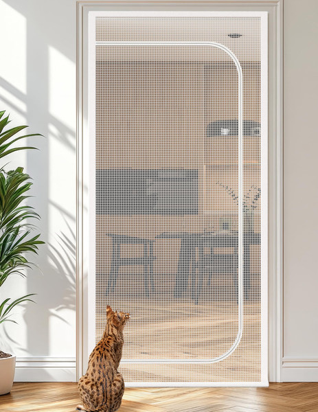 BFNN Cat Screen Door, Extra Tall Cat-Proof Mesh Gate, Fit Door Size 30'' x 80.5'', Anti Scratch Mesh with Zipper Closure, for Living Room, Kitchen, Bedroom (White)