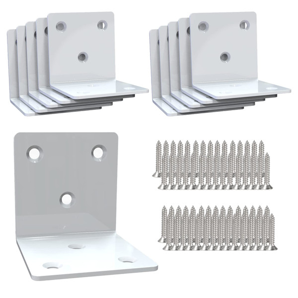 White Stainless Steel Corner Bracket,Joint Right Angle Bracket,L Shape Heavy Duty Metal Corner Brace Hardware Brackets Supporter for Wood Aufuga (10, 2x2x2)