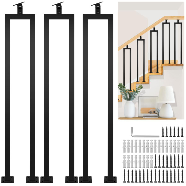 3 Pack U Shape 36" Stair Balusters with Adjustable Top Bracket for Staircase Interior, Baluster for Stair Handrail Indoor Steps by LukLoy