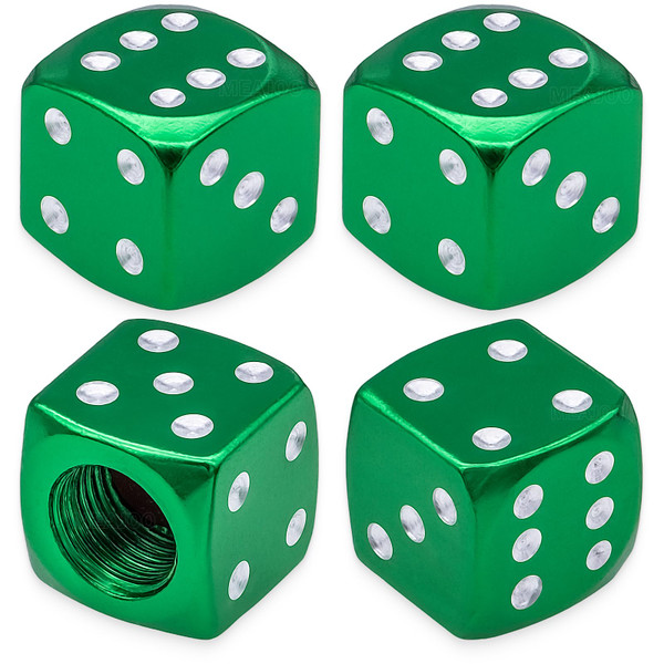 MEAJOO 4PCS Dice Style Tire Valve Stem Caps, with O Rubber Ring, Universal Aluminium Alloy Dustproof Tire Valve Stem Covers for Cars, SUV, Trucks, Bikes, Motorcycles, Bicycles(Green)