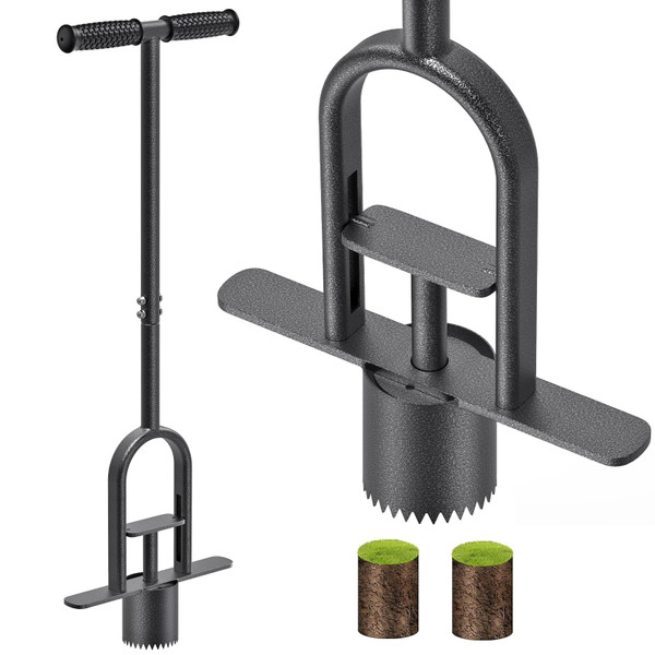 Dolibest Sod Plugger Tool, Grass Plugger Tool with Dual Pedals & Foot Ejector, Bulb Planter W/Sharp Serrations and Non-Slip Soft Grip Handle, for Lawn Planting Bulbs and Grass Repair, Easy Assembly