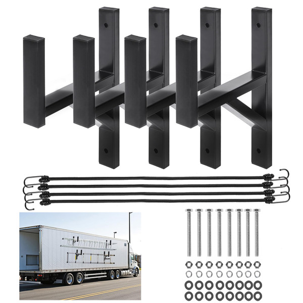 ZSHIGANMA 2/4 Racks Trailer Ladder Rack, Heavy Duty Steel Ladder Rack with Elastic Ropes for Truck, Open and Enclosed Trailer Side Wall Mount (Black) (4)