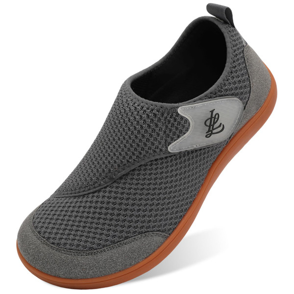 LeIsfIt Mens Wide Diabetic Shoes Adjustable Barefoot Walking Shoes Breathable Zero Drop Sneakers for Wide Width Arthritis Edema Feet Dark Grey Size 12