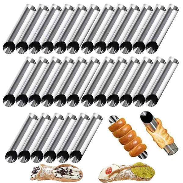 AMBESTAR 30 Pack Cannoli Horn Form Set, Large Stainless Steel Canolis Tubes Moulds Cannoli Kit for Baking Cannoli, Croissant Shell, Cream Roll Dessert, Safety Filled Edges