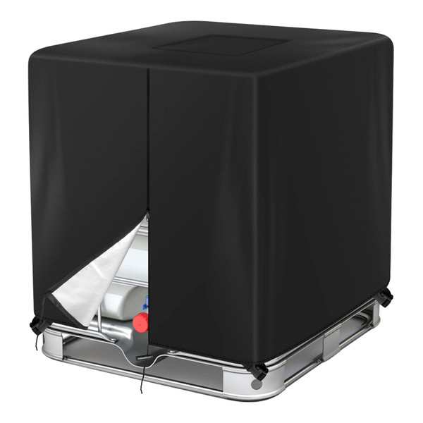 Zipper IBC Tote Cover Barlic 275 Gallon for 420D 1000L Outdoor Water Tank Protective Cover(Black)